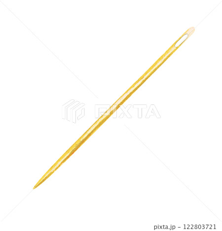 Watercolor clip art of metallic golden sewing needle with detailed texture. Ideal for crafting, embroidery, tailoring, DIY projects, creative designs, sewing kits, handmade art, textile-related themes Watercolor clip art of metallic golden sewing needle with detailed texture. Ideal for crafting, embroidery, tailoring, DIY projects, creative designs, sewing kits, handmade art, textile-related themes 122803721