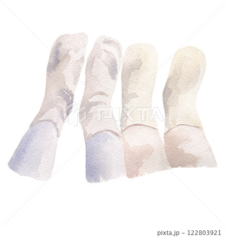 Legs of a lying guy and a girl in knitted warm socks. Winter illustration isolated on white background. For design, decor, cards and art projects 122803921