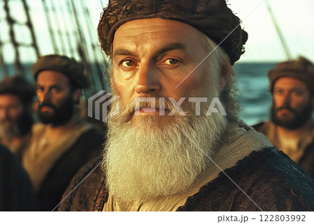 Vasco da Gama arrives in Calicut with his crew on a wooden galleon during the Age of Exploration Vasco da Gama arrives in Calicut with his crew on a wooden galleon during the Age of Exploration 122803992