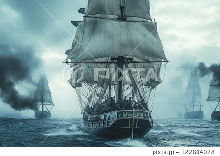 Engagement between naval vessels during Anglo Danish War 1807 1814 in stormy waters Engagement between naval vessels during Anglo Danish War 1807 1814 in stormy waters 122804028