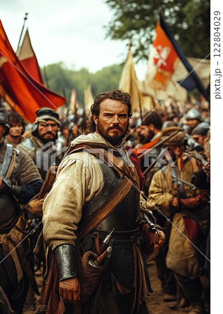 Anglo French War historical reenactment with soldiers in battle attire from 1202 to 1214 Anglo French War historical reenactment with soldiers in battle attire from 1202 to 1214 122804029