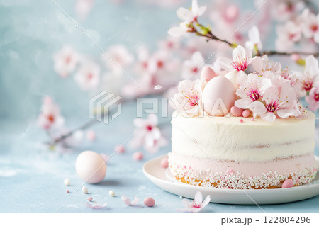 spring cake, Easter cake with sakura tree flowers 122804296