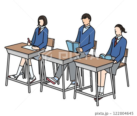 机に向かう男女の学生-受験生応援ー学校生活ー人物シンプルベクターイラスト素材 机に向かう男女の学生-受験生応援ー学校生活ー人物シンプルベクターイラスト素材 122804645