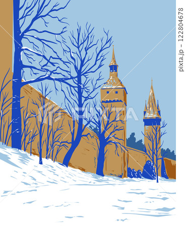 Musegg Wall in Lucerne Switzerland During Winter WPA Poster Art 122804678