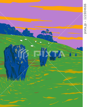 Stone Circles in Avebury in Wiltshire England WPA Poster Art 122804686