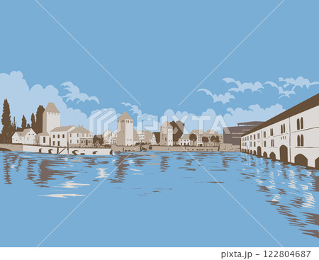 Ponts Couverts and Barrage Vauban on River III Strasbourg France WPA Poster Art 122804687