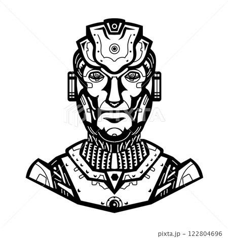 Male Humanoid Robot Cyborg Head Front View Mascot Retro 122804696