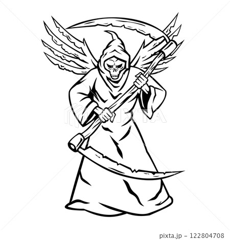 The Grim Reaper Wielding Double Sided Scythe Mascot Retro 122804708