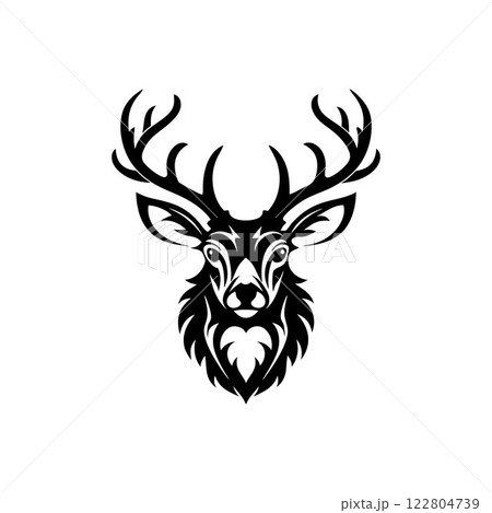 Ornate Black and White Deer Head Silhouette Vector Art Illustration Design 122804739
