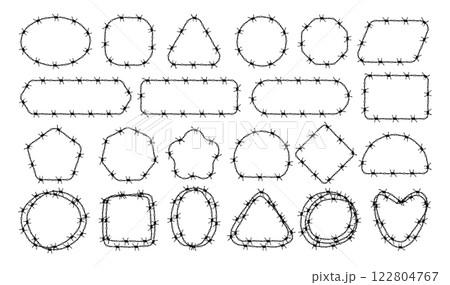 Barbed wire frames. Security zones protection perky lines geometrical shapes and borders dividers recent vector set Barbed wire frames. Security zones protection perky lines geometrical shapes and borders dividers recent vector set 122804767