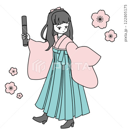 卒業式で袴を着た女の子のシンプルイラスト 122805175
