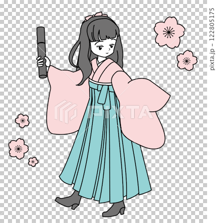 卒業式で袴を着た女の子のシンプルイラスト 122805175