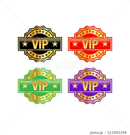VIP badge or label. Vector set of gold medallions with the inscription vip. Vector clipart. VIP badge or label. Vector set of gold medallions with the inscription vip. Vector clipart. 122805294