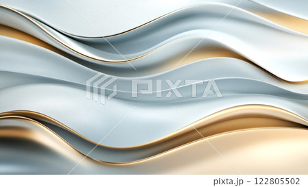 Soft gradients and metallic textures intertwine to form elegant flowing abstract background 122805502