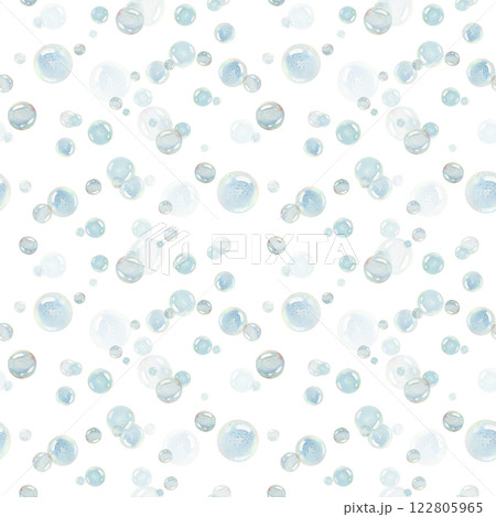 Blue water bubbles of different sizes and tones in a chaotic order. Watercolor illustration drawn by hand. Seamless pattern, endlessly repeating ornament, on a white background Blue water bubbles of different sizes and tones in a chaotic order. Watercolor illustration drawn by hand. Seamless pattern, endlessly repeating ornament, on a white background 122805965