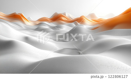 Sand dunes with an orange and white gradient at sunrise in a serene desert landscape 122806127