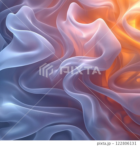 Colorful wisps of translucent fabric swirl together in a mesmerizing dance of blue and orange hues 122806131