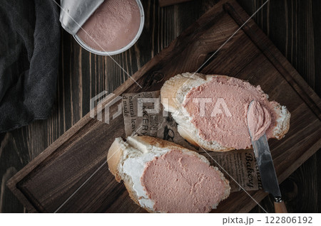 Fresh sandwiches with cheese and pate. 122806192