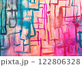 watercolor graphic doodle lines and spots of paint of pink and blue color 122806328