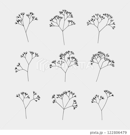 Seamless botanical pattern with delicate wildflowers. Hand-drawn floral vector illustration. Perfect for textiles, wallpaper, and branding. 122806479