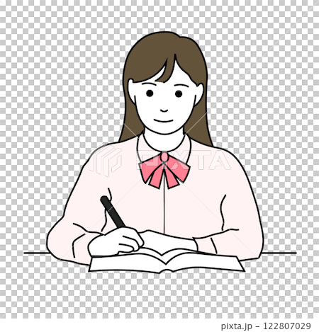 Illustration of a high school girl studying 122807029