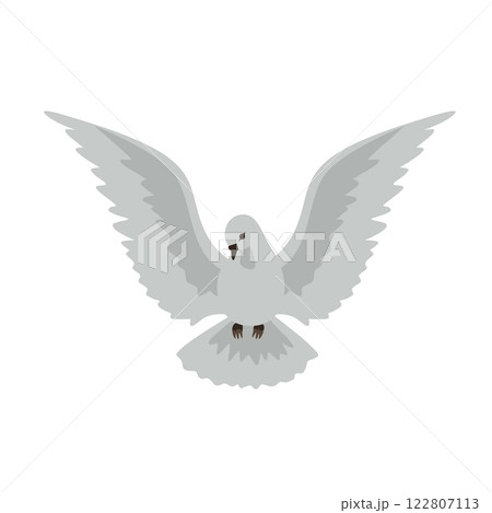 Flying dove bird hand drawn simple vector icon. Pigeon flight cartoon minimal design element. Peace sign, hope, rebirth holy spirit religion symbol. Church sacrament hope belief concept illustration 122807113