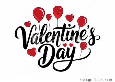 Happy Valentine's Day Calligraphy Typography T-shirt Design with Text and Hearts. Typography Happy Valentines Day t-shirt lettering design template isolated on a white background.	 122807416