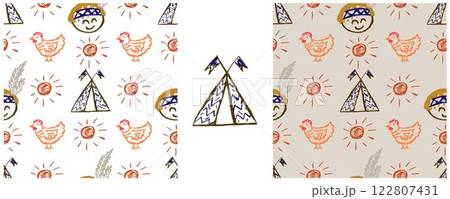 Children's drawings with wax crayons. Set Print 122807431