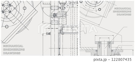 Blueprint illustration set. Engine line drawing 122807435