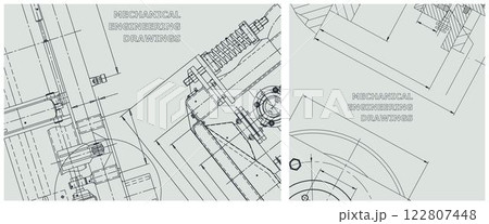 Blueprint illustration set. Engine line drawing 122807448