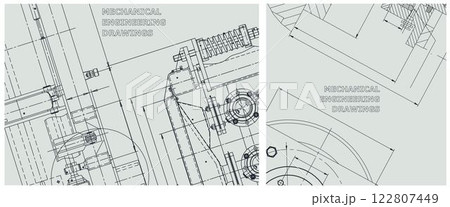 Blueprint illustration set. Engine line drawing Blueprint illustration set. Engine line drawing 122807449