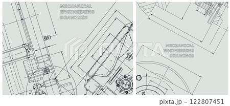 Blueprint illustration set. Engine line drawing Blueprint illustration set. Engine line drawing 122807451