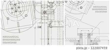 Blueprint illustration set. Engine line drawing 122807459