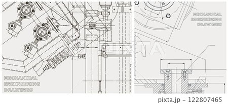 Blueprint illustration set. Engine line drawing 122807465