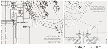 Blueprint illustration set. Engine line drawing 122807466