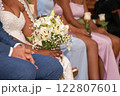 Beautiful Black Bride Holding Wedding Bouquet 122807601