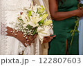 Beautiful Black Bride Holding Wedding Bouquet 122807603