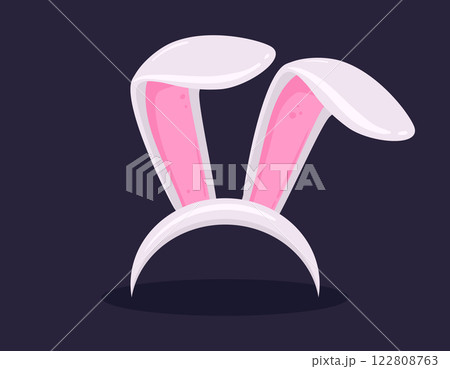 Easter bunny ears. Cartoon bunnies ears band, Easter rabbit ears mask flat vector illustration. Cute bunny ears party costume element 122808763
