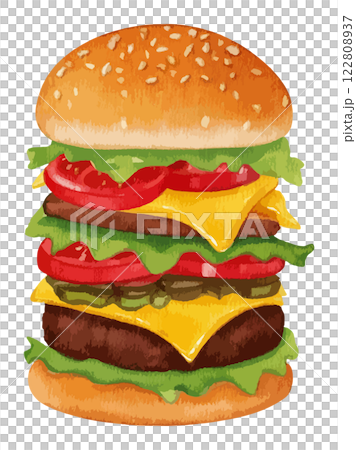 Hamburger watercolor illustration AI generation 122808937