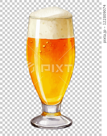 グラスに注がれた生ビールの水彩風イラスト　生成AI 122809074