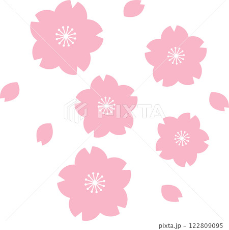 桜の花と花びらのシンプルなベクターイラストアイコン 122809095