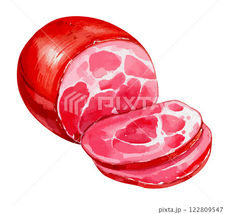 水彩で描いたハムのイラスト　生成AI 122809547