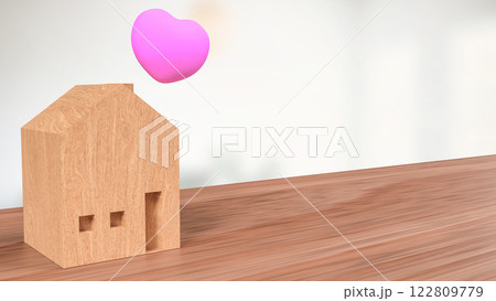 The Wood House and Pink Heart for family or property concept 3d Rendering. 122809779