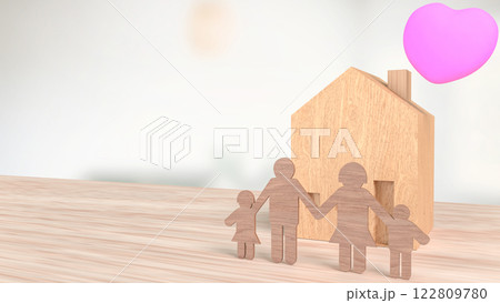 The Wood House and Pink Heart for family or property concept 3d Rendering. The Wood House and Pink Heart for family or property concept 3d Rendering. 122809780