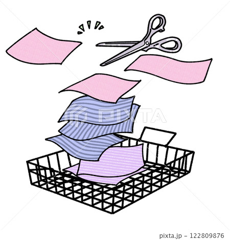 布をハサミで切ってウェスを作っているイラスト 122809876