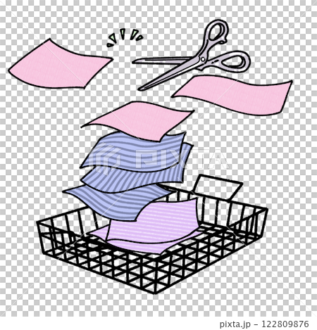 An illustration of cutting cloth with scissors to make a rag 122809876