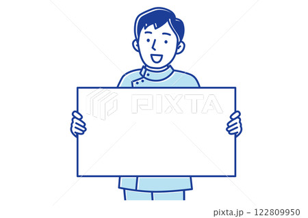 ホワイトボードを持って説明する若い男性看護師のイラスト 122809950