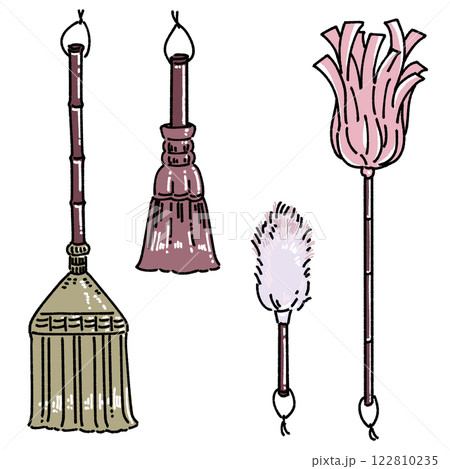 ほうきとはたきと羊毛ダスターのイラスト 122810235