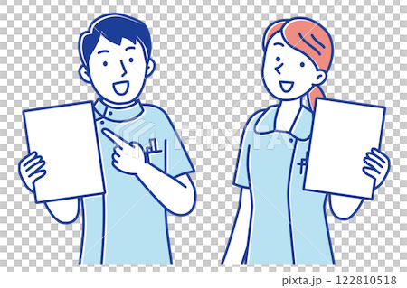 書類を持って説明する若い看護師の男女のイラスト 122810518