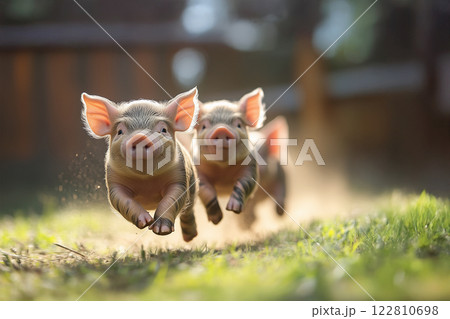 レースのように走るブタたち レースのように走るブタたち 122810698